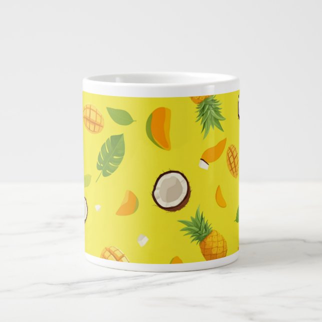 Caneca De Café Grande Belo padrão de Frutas amarelo (Frente)