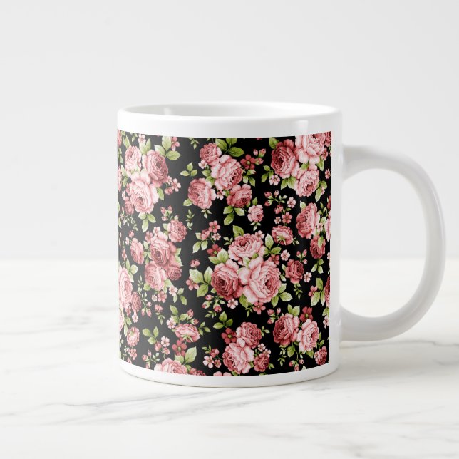 Caneca De Café Grande Belos Rosas de Padrão Floral com Folhagem Verde (Direita)