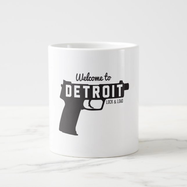 Caneca De Café Grande Bem-vindo ao Detroit Lock & Load (Frente)