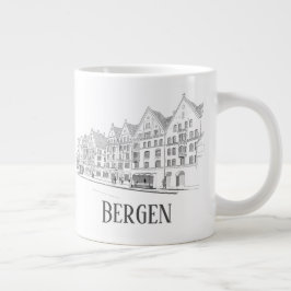 Caneca De Café Grande Bergen Norway Streetscape Linda Linha Desenho