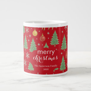 Caneca De Café Grande Berrendas de Aquarela e Árvore de Natal -