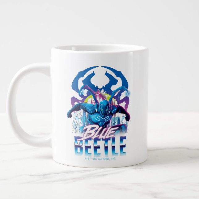 Caneca De Café Grande Besouro Azul Retrowave City Sunset (Esquerda)