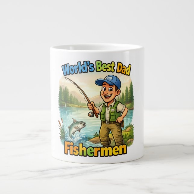 Caneca De Café Grande Best Dad Fisherman by the Lake Funny Gift Idea (Frente)