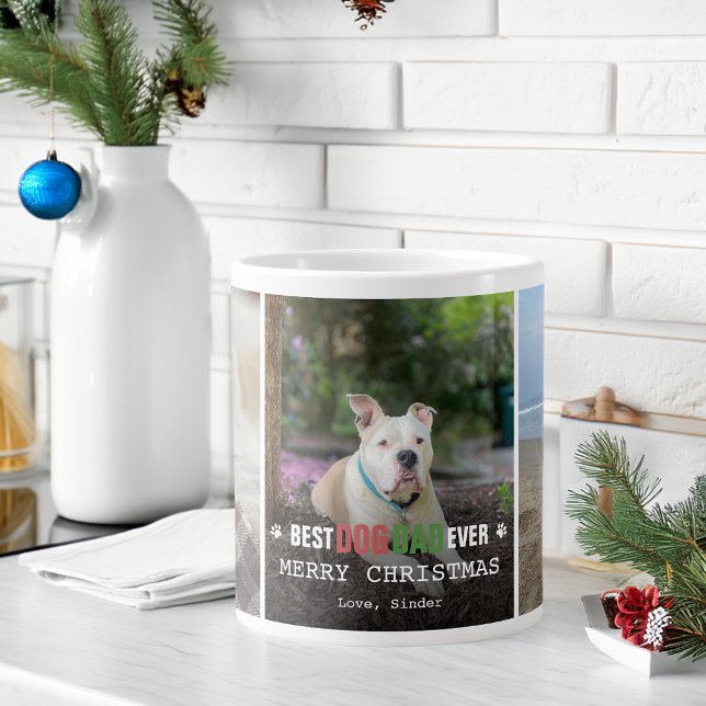 Caneca De Café Grande Best Dog Dad Ever 3 Photos Christmas (Best Dog Dad Ever 3 Photos Christmas Giant Coffee Mug)