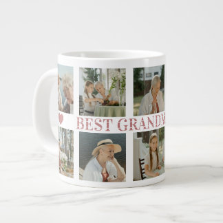 Caneca De Café Grande Best Grandma Ever Photo Collage – Gift with Hearts