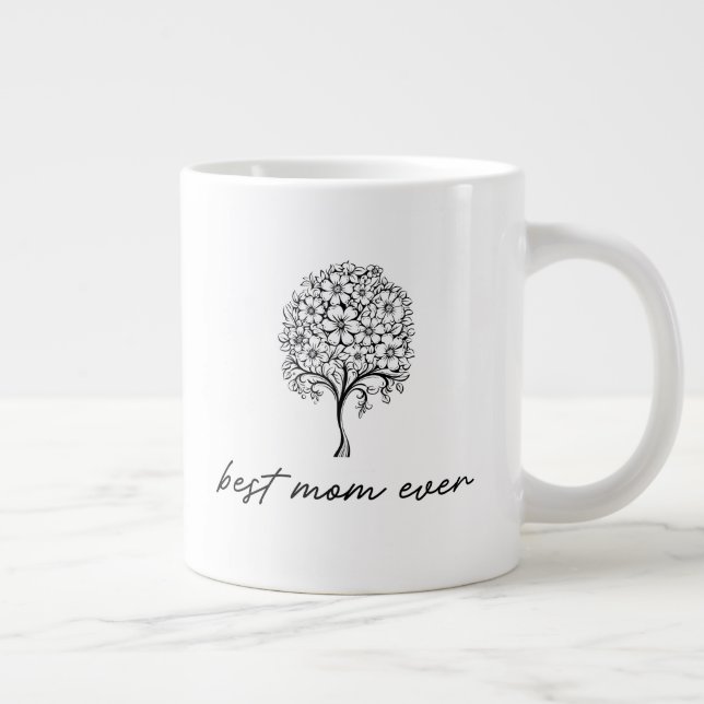 Caneca De Café Grande Best Mom Ever Floral Tree Illustration (Direita)