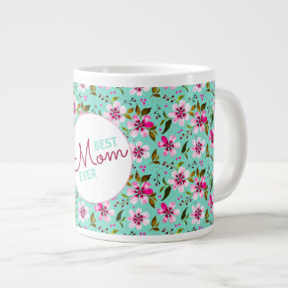 Caneca De Café Grande Best Mom Ever Personalized Aqua and Pink Floral