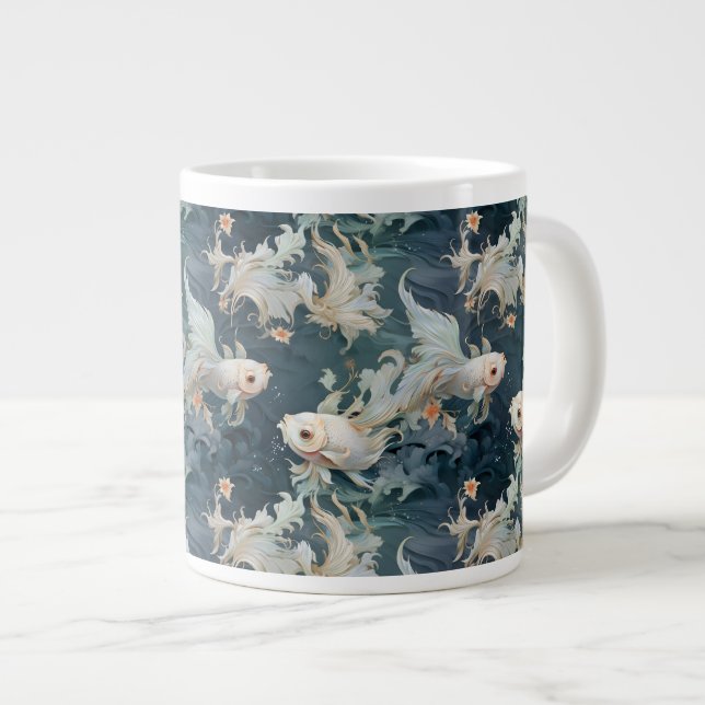 Caneca De Café Grande Betta Fish Blue White (Frente Esquerda)