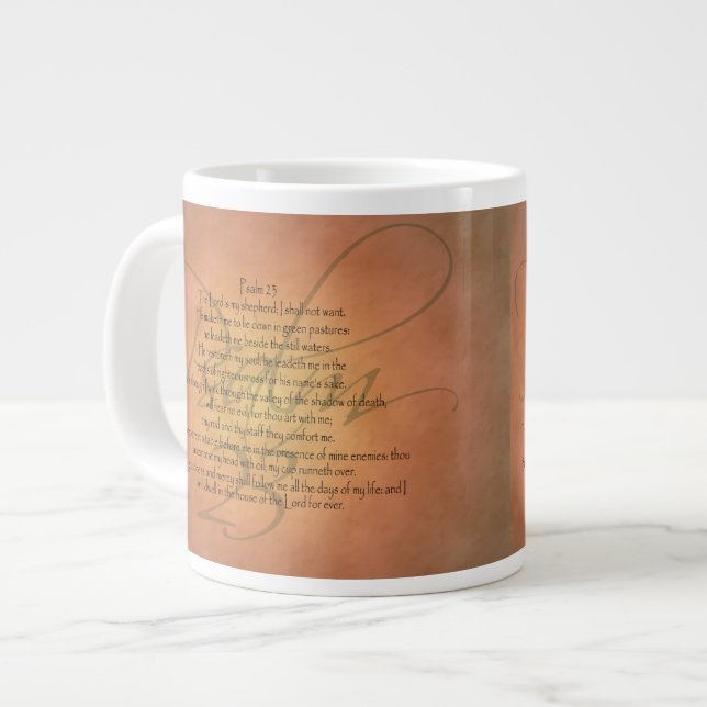 Caneca De Café Grande Bíblia Cristã Psalm 23 KJV Verse (Frente Esquerda)