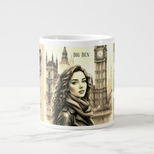 Caneca De Café Grande Big Ben Clock, Viajante feminina no Big Ben London
