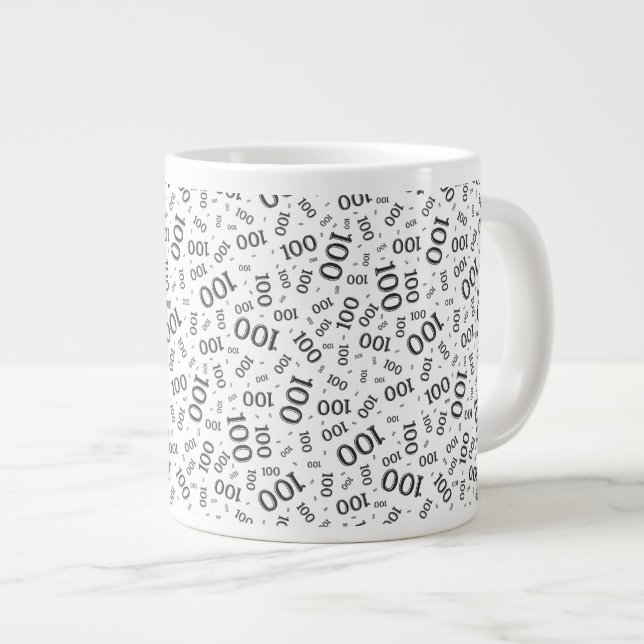 Caneca De Café Grande Birthday 100 Black/White Random Number Pattern (Frente Esquerda)