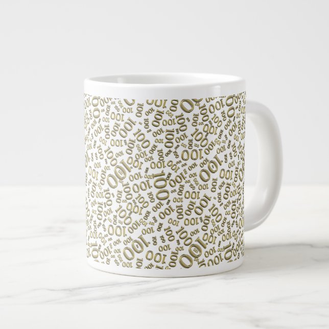 Caneca De Café Grande Birthday 100 Gold/White Random Number Pattern (Frente Esquerda)