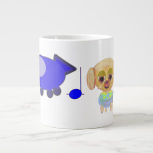 Caneca De Café Grande Birthday Puppy's Blue Spaceship