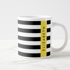 Caneca De Café Grande Black and White Stripes, Stripes, Linhas, Seu Nome