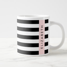 Caneca De Café Grande Black and White Stripes, Stripes, Linhas, Seu Nome