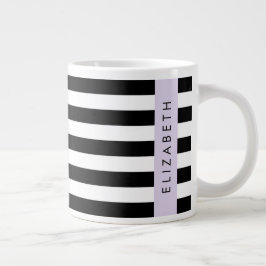 Caneca De Café Grande Black and White Stripes, Stripes, Linhas, Seu Nome
