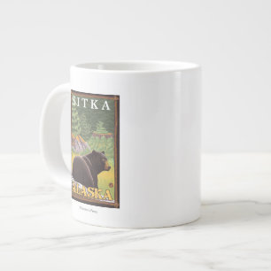 Caneca De Café Grande Black Bear in Forest - Sitka, Alaska