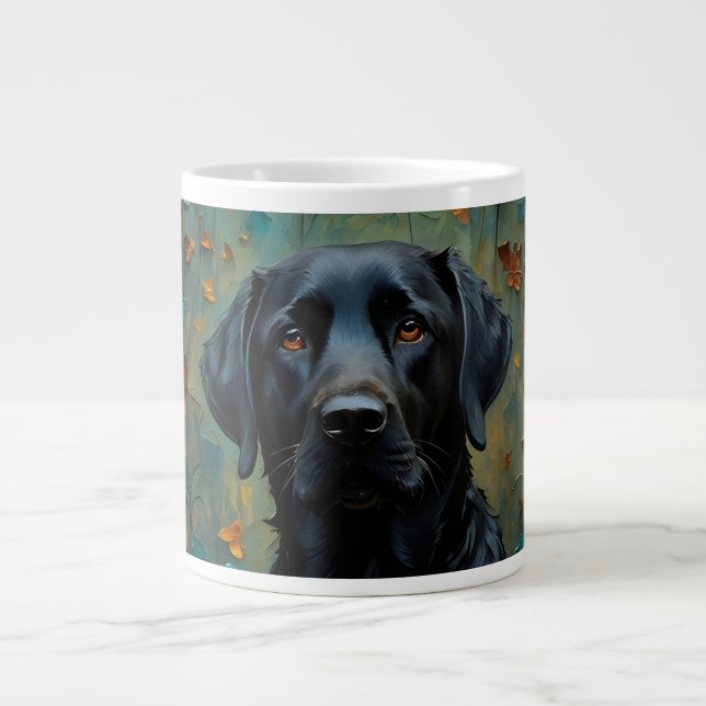 Caneca De Café Grande Black Labrador in Leaves (Frente)