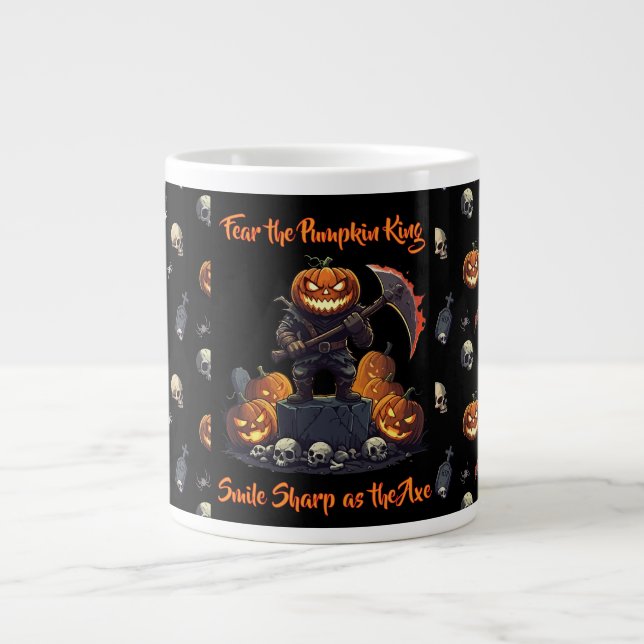 Caneca De Café Grande 🖤 Black Pumpkin King Halloween Mug 🎃 (Frente)
