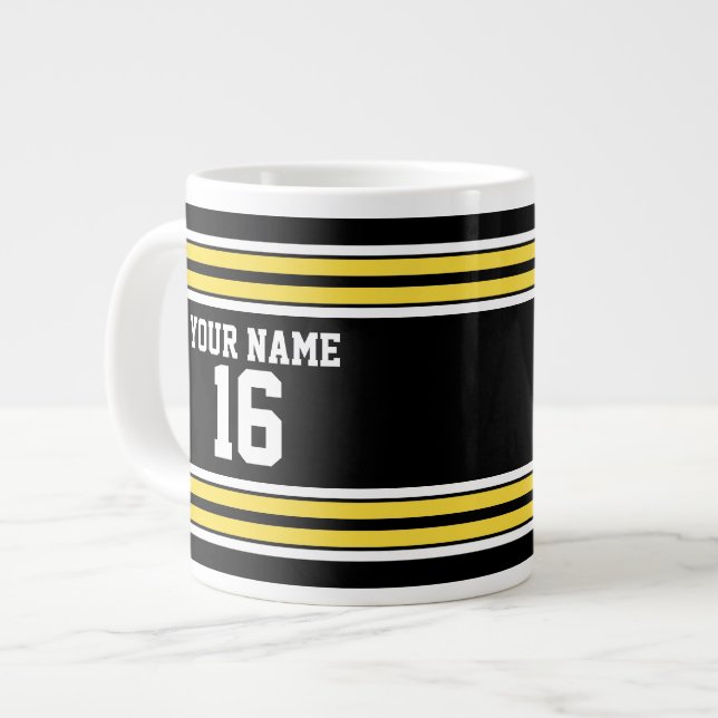 Caneca De Café Grande Black with Yellow White Stripes Team Jersey (Frente Esquerda)