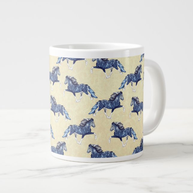 Caneca De Café Grande Blámóða 2 Cavalo Islandês Azul (Frente Esquerda)