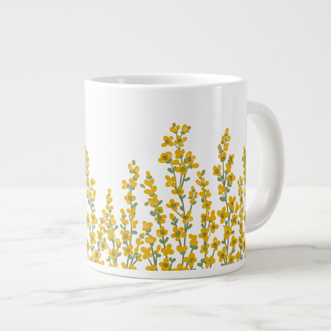 Caneca De Café Grande Blogues de Jardins Florais Modernos Amarelos (Frente Esquerda)