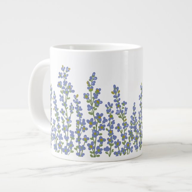 Caneca De Café Grande Blogues Flóridos do Jardim Moderno Azul (Frente Esquerda)