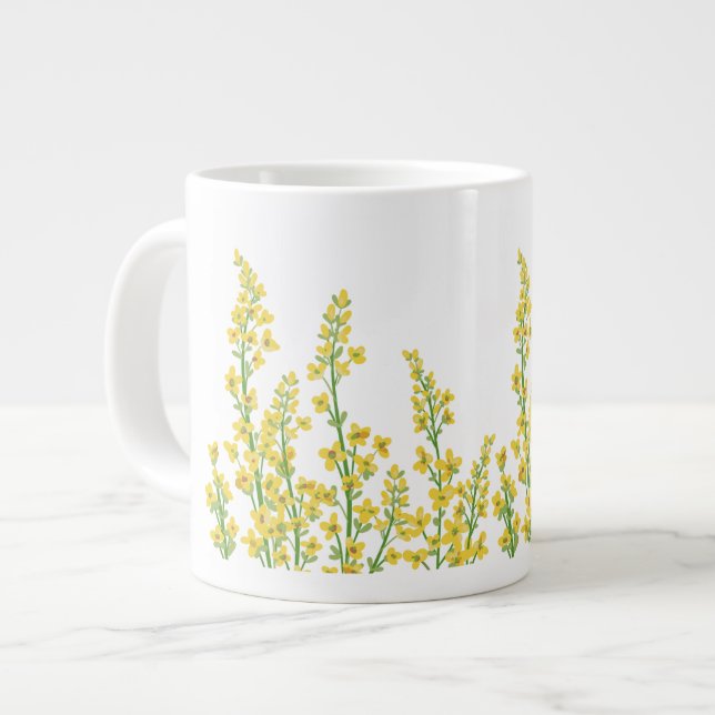 Caneca De Café Grande Blooms Florais de Citrina Moderna Amarelo (Frente Esquerda)