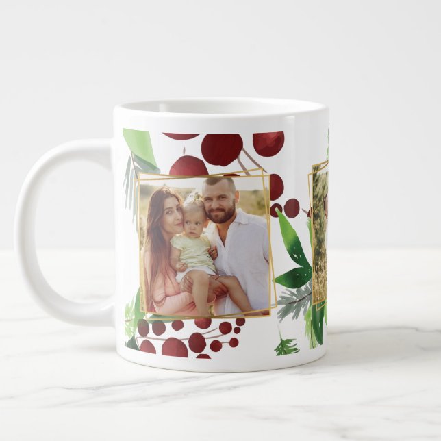 Caneca De Café Grande Bloqueio Holly Branches Foto Mug (Esquerda)