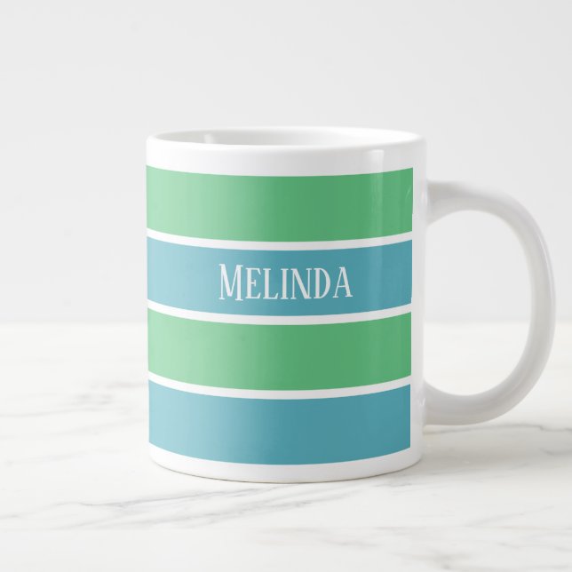 Caneca De Café Grande Blue and Green Strips Jumbo Mug (Direita)