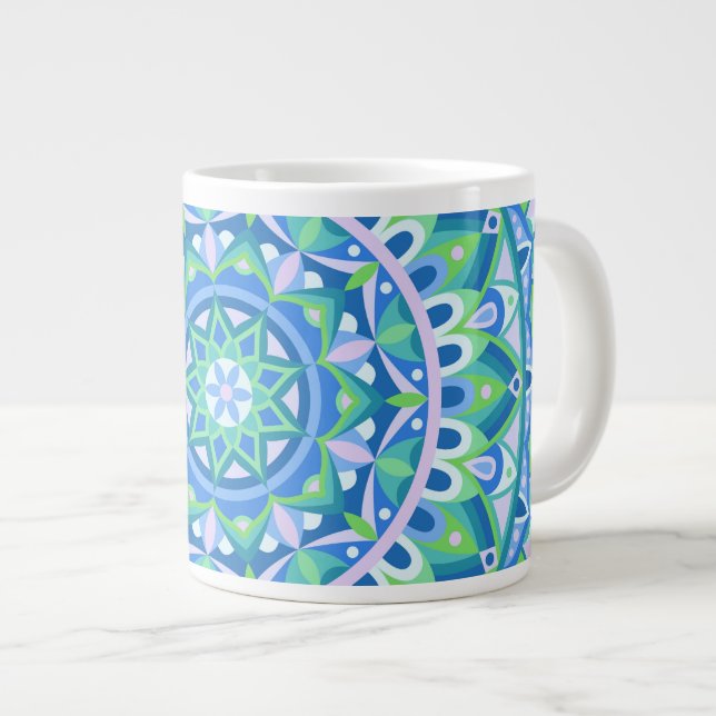 Caneca De Café Grande Blue Base Mandala (Frente Esquerda)