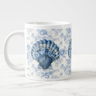 Caneca De Café Grande Blue Chinoiserie Shell Jumbo Ceramic Mug