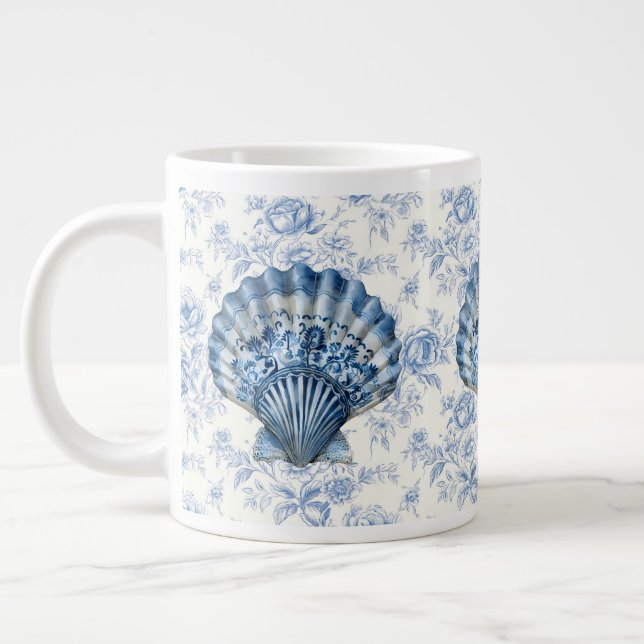 Caneca De Café Grande Blue Chinoiserie Shell Jumbo Ceramic Mug (Esquerda)