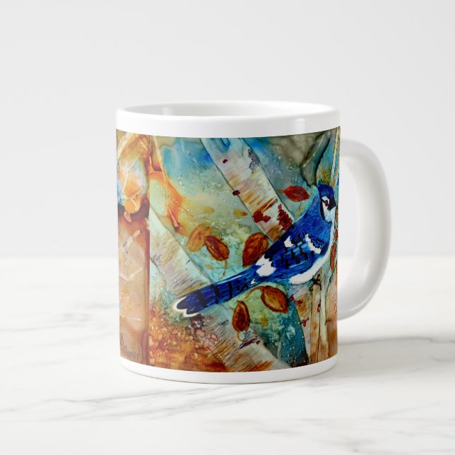 Caneca De Café Grande Blue Jay na árvore (Frente Esquerda)