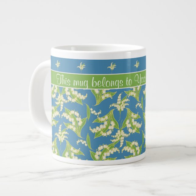 Caneca De Café Grande Blue Lily-of-the-Valley Floral Jumbo Coffee Mug (Frente Esquerda)