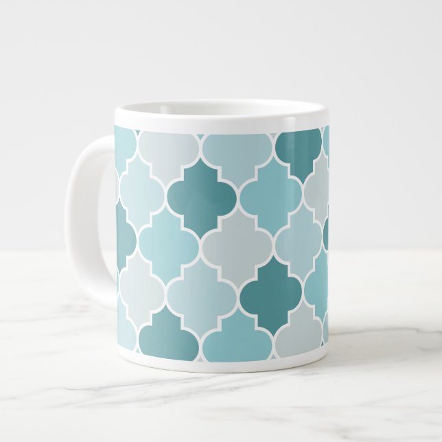 Caneca De Café Grande Blue Marroquino Trellis, Laticework, Quatrefoil (Frente Esquerda)