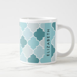 Caneca De Café Grande Blue Marroquino Trellis, Quatrefoil, Seu Nome