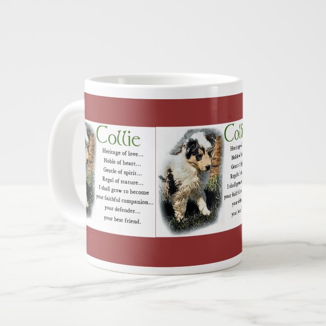 Caneca De Café Grande Blue Merle Rough Collie Puppy (Frente Esquerda)