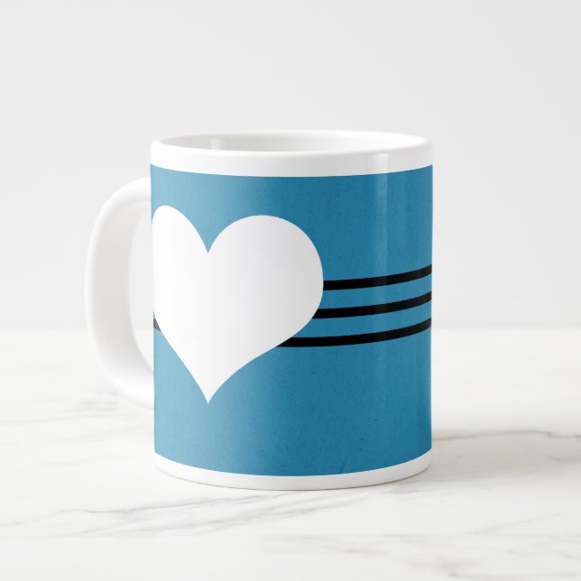 Caneca De Café Grande Blue Modern Heart Jumbo Mug (Frente Esquerda)