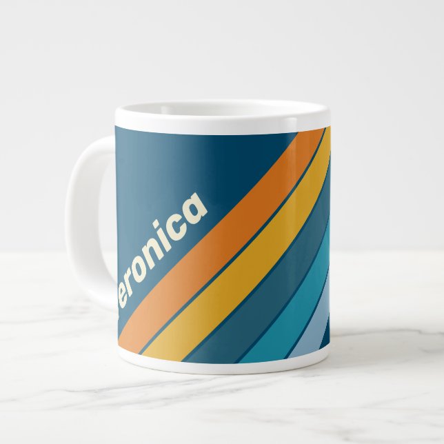 Caneca De Café Grande Blue Sun Stripes with Name (Frente Esquerda)