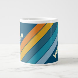 Caneca De Café Grande Blue Sun Stripes with Name
