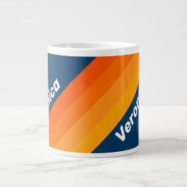 Caneca De Café Grande Blue Vintage Stripe with Name