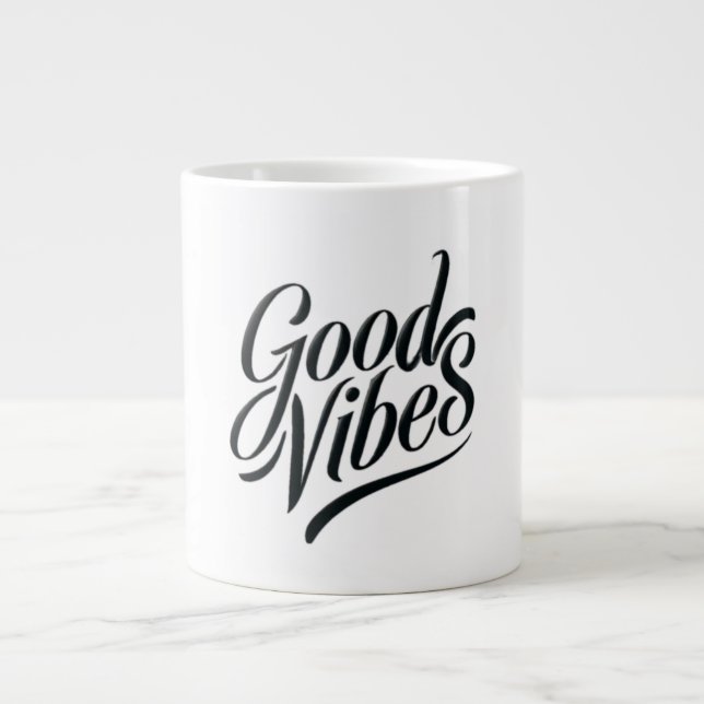 Caneca De Café Grande Boas Vibes Mug - Estilo de Caligrafia Moderno (Frente)