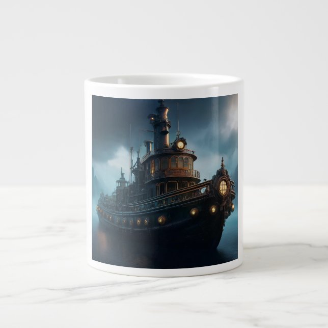 Caneca De Café Grande Boat Tug Steampunk (Frente)