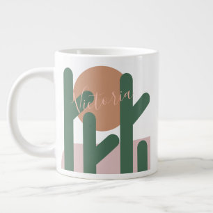 Caneca De Café Grande Boho Cactus Desert Sunset Name Giant Coffee Mug