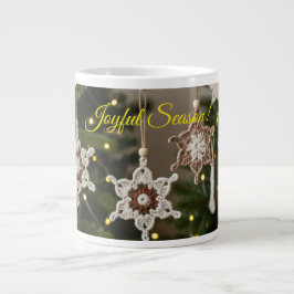 Caneca De Café Grande Boho Crochet Snowflake Bebida Cozy Natal