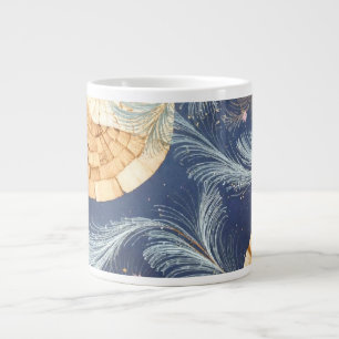 Caneca De Café Grande Boho Grão de Madeira Ventoinha e Botânico de Pena