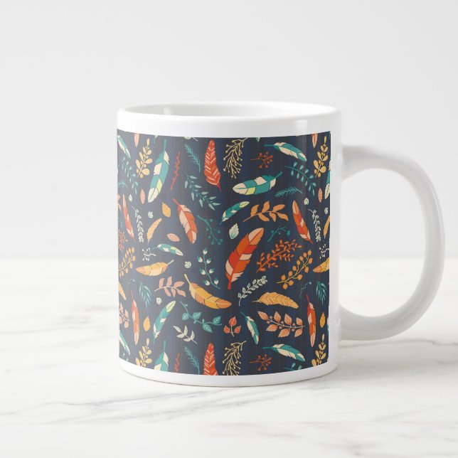 Caneca De Café Grande Boho Hippie Feather Pattern (Direita)