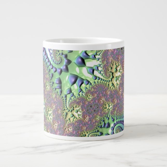 Caneca De Café Grande Boho Hippie Groovy Shiny Colorful Rainbow Fractal (Frente)