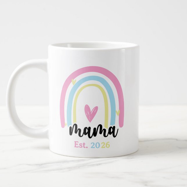 Caneca De Café Grande Boho Rainbow Custom Mama Est. Year Keepsake (Esquerda)